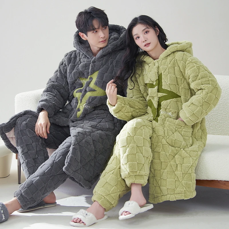 秋冬季2024新款加绒加厚三层夹棉睡衣女款保暖款短款家居服可外穿
