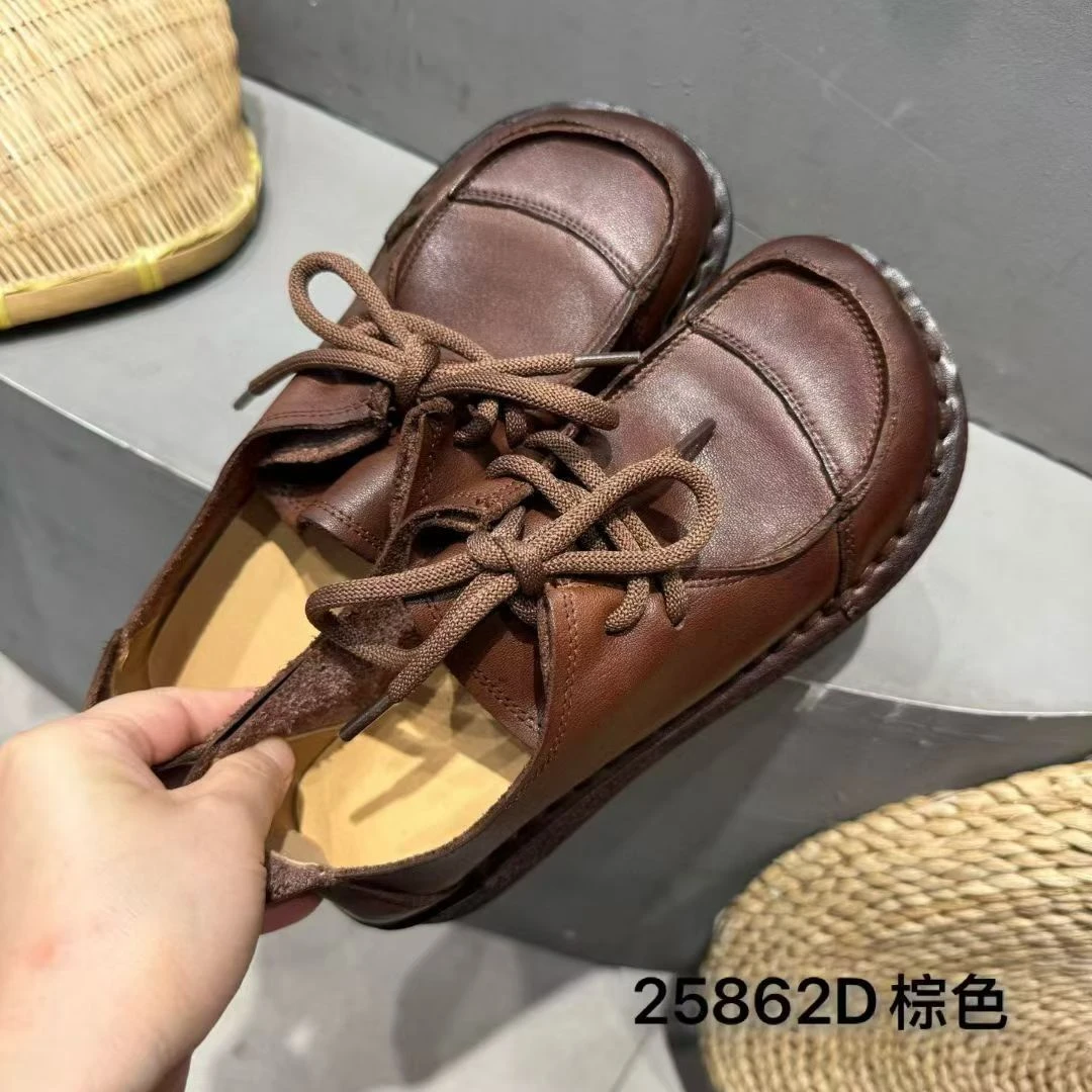 单鞋休闲复古舒适圆头秋季软底粘胶鞋防滑