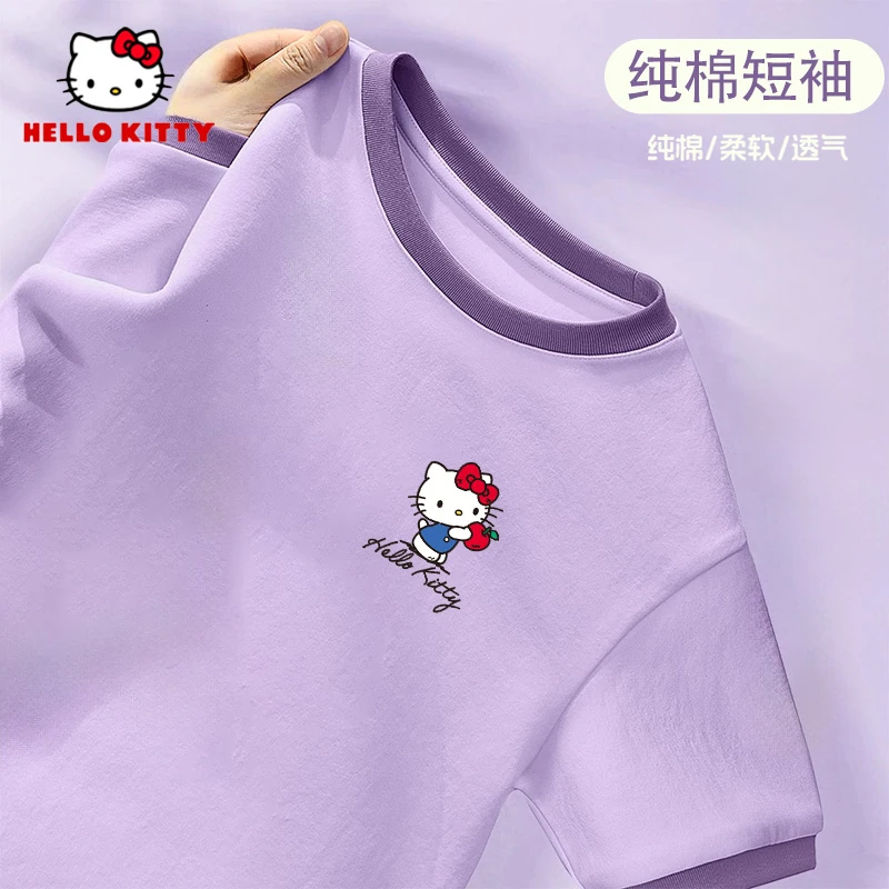 Hello Kitty女童短袖t恤夏季纯棉小女孩半袖上衣洋气儿童夏装衣服