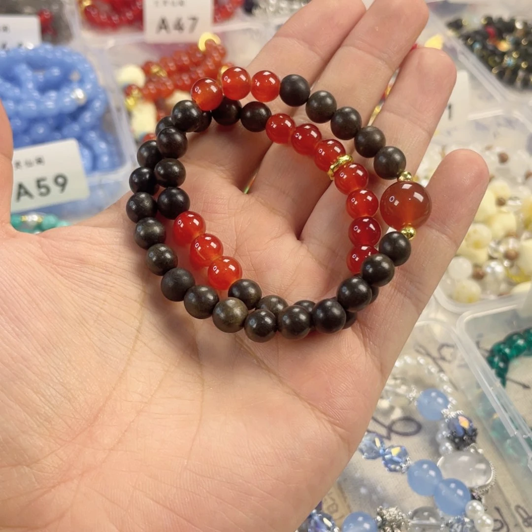 檀香紫檀（小叶紫檀）手串银S925镀金镶嵌