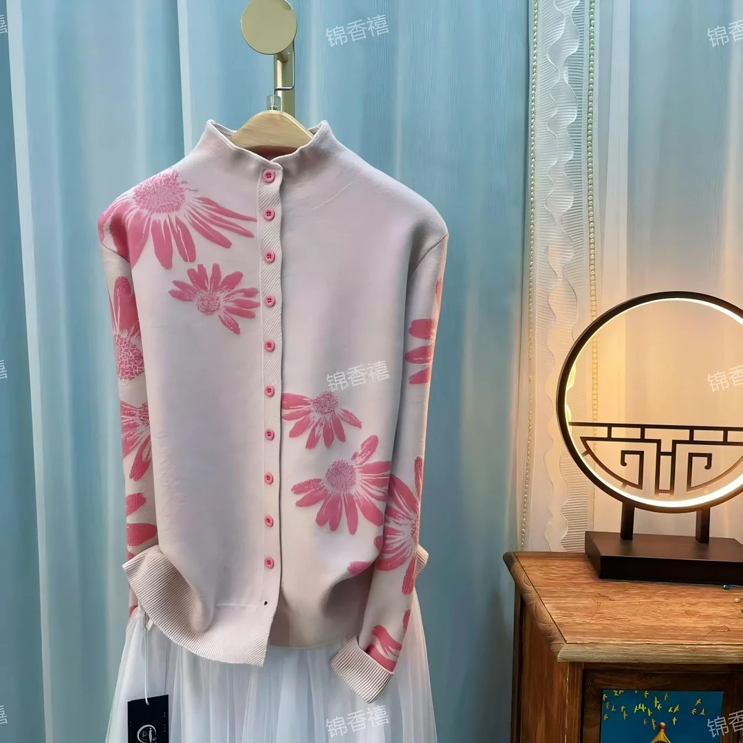 [S187-梵高花园裸粉色]秋款长袖时尚减龄百搭显瘦针织开衫女