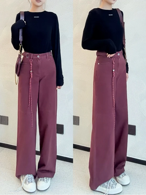 Aquascutum长裤｜安哥拉红百搭简约直筒牛仔裤1229