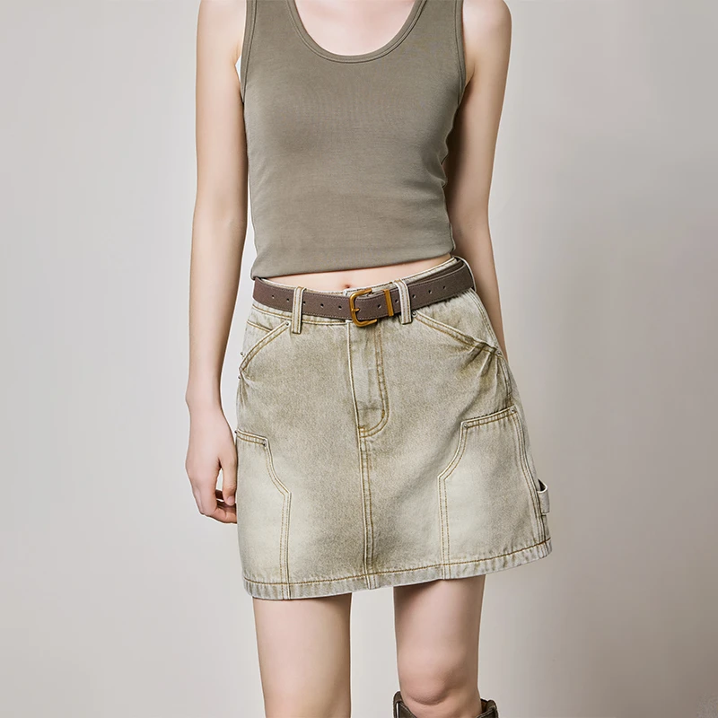 A美洋MEIYANG 青岩牛仔半裙【欧若风】 怀旧洗水高腰A字半身短裙E