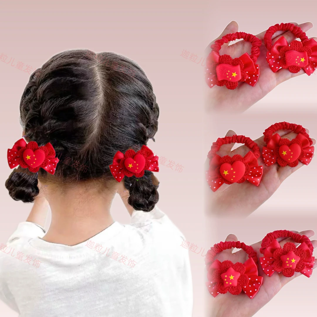儿童头饰国庆节发饰2025红色喜庆国旗五星红旗头饰饰品发饰头绳