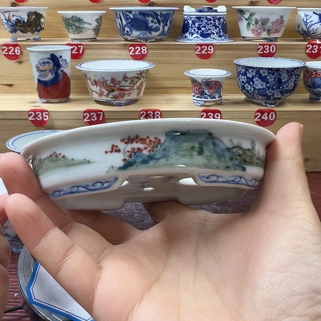 白泥花盆手绘手工陶瓷内口10×6.5高2.3