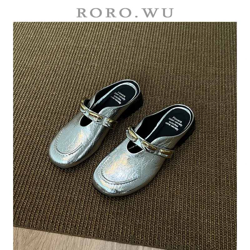 娆娆吴·头层牛皮夏季包头高级感简约百搭通勤懒人一脚蹬拖鞋T550