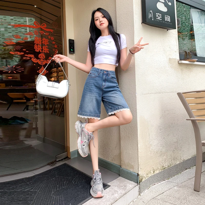 高腰显瘦牛仔短裤女夏薄款五分裤2025新款宽松直筒短裤夏日裤子