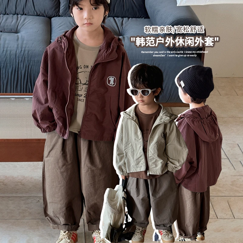 《春上新》韩系男童女童25CL834拉链外套帅气上衣儿童连帽夹克衫