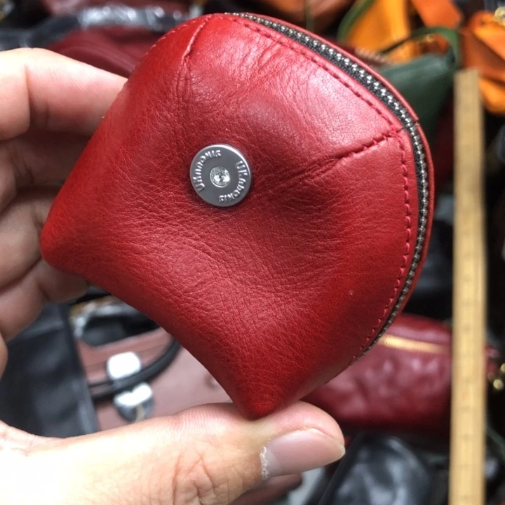 头层牛皮红色小零钱包