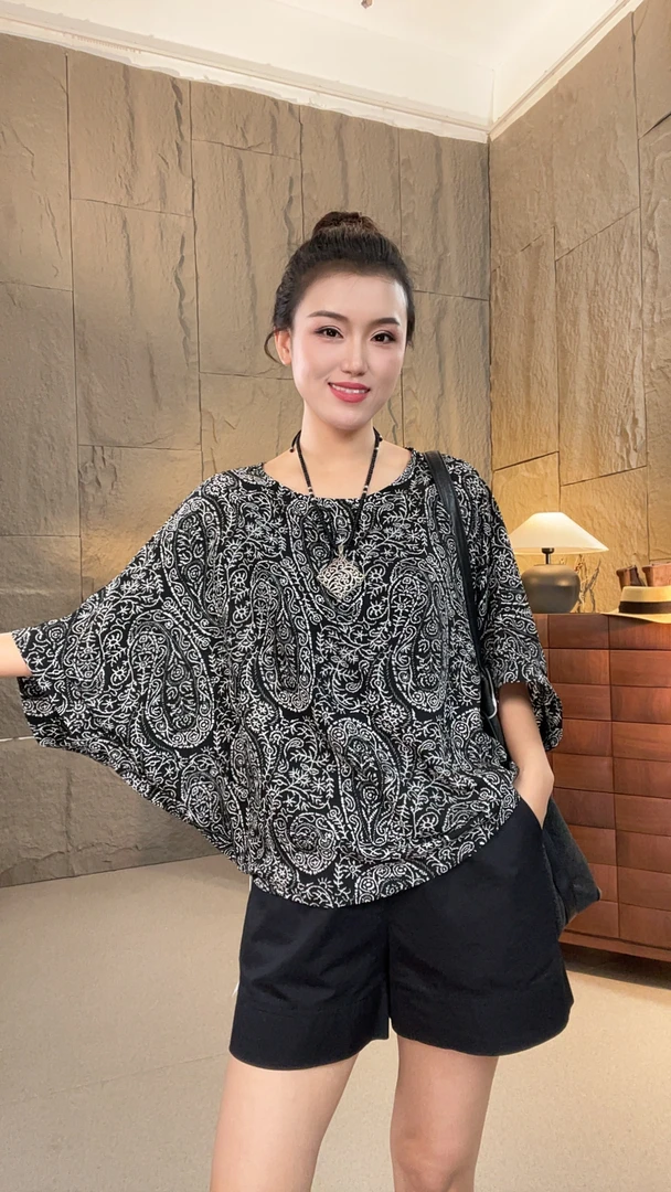 素格【806】夏季清凉时尚百搭花色蝙蝠衫