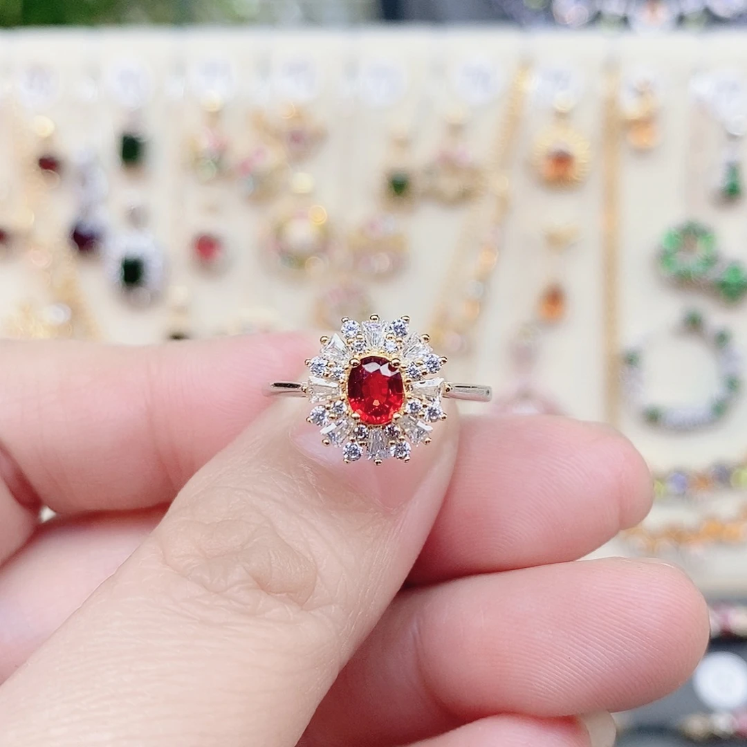 彩色蓝宝石银S925镶嵌戒指