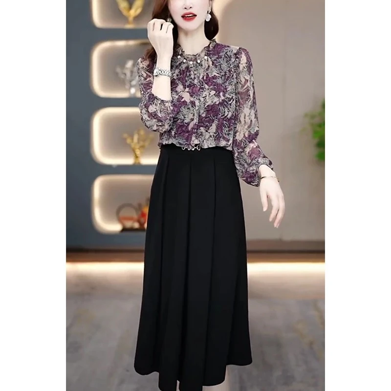 阔太太今年流行爆款连衣裙女2025新款假两件长袖独特漂亮夏季裙子