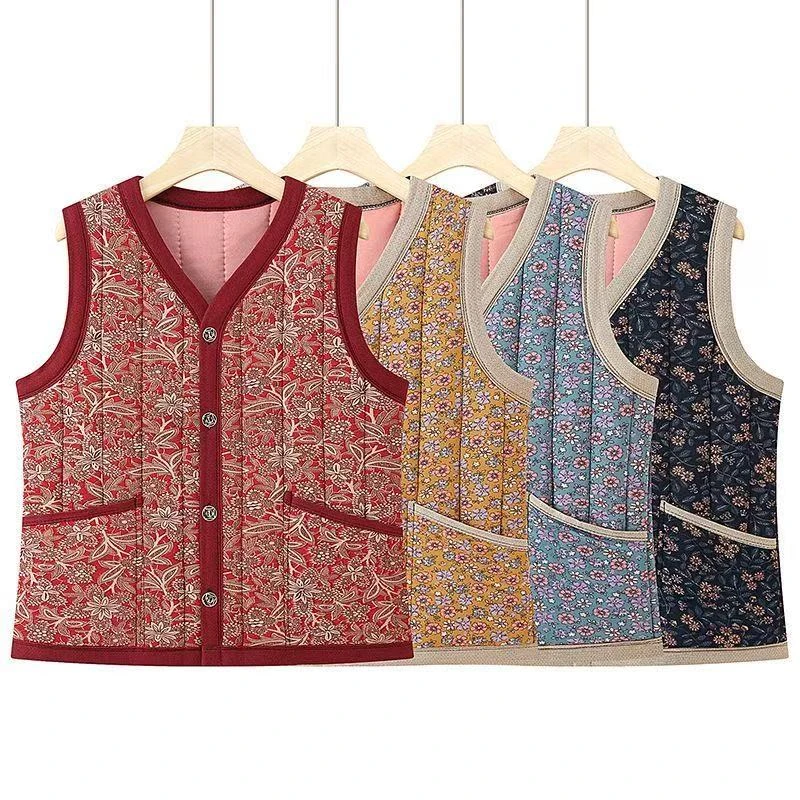 中老年加棉马甲女短款马夹背心妈妈装老太太冬季保暖坎肩气质