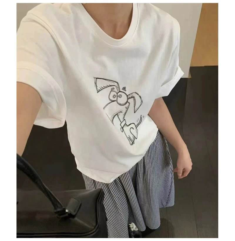 韩系白搭刺绣狗狗T