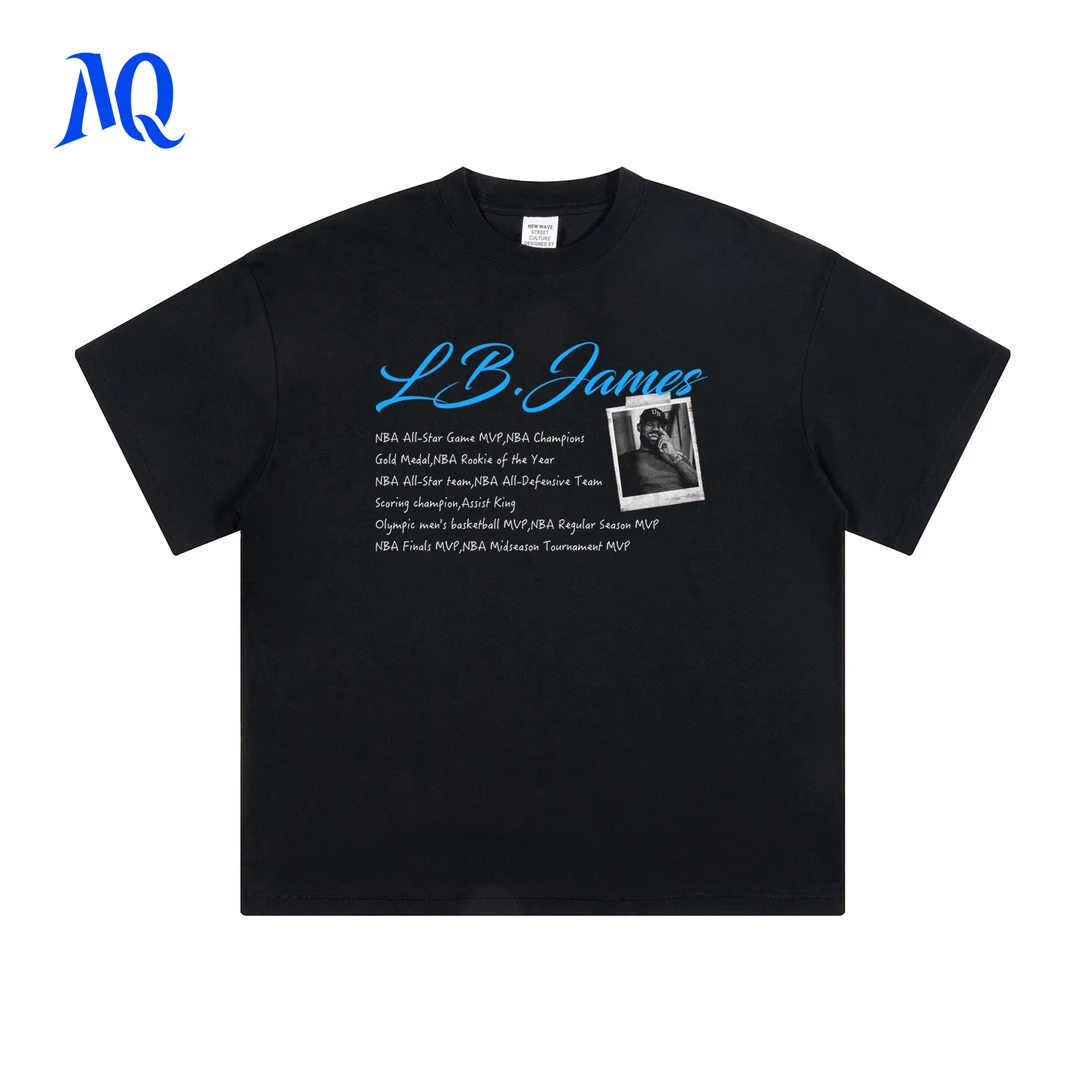 MQ原创2025SS勒布朗詹姆斯胶布照片荣誉印花重磅T恤美式男孩衣服