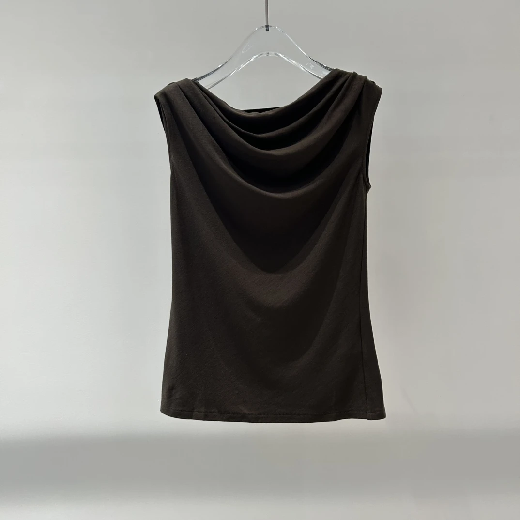 气质款修身法式一字肩无袖上衣T恤R3112