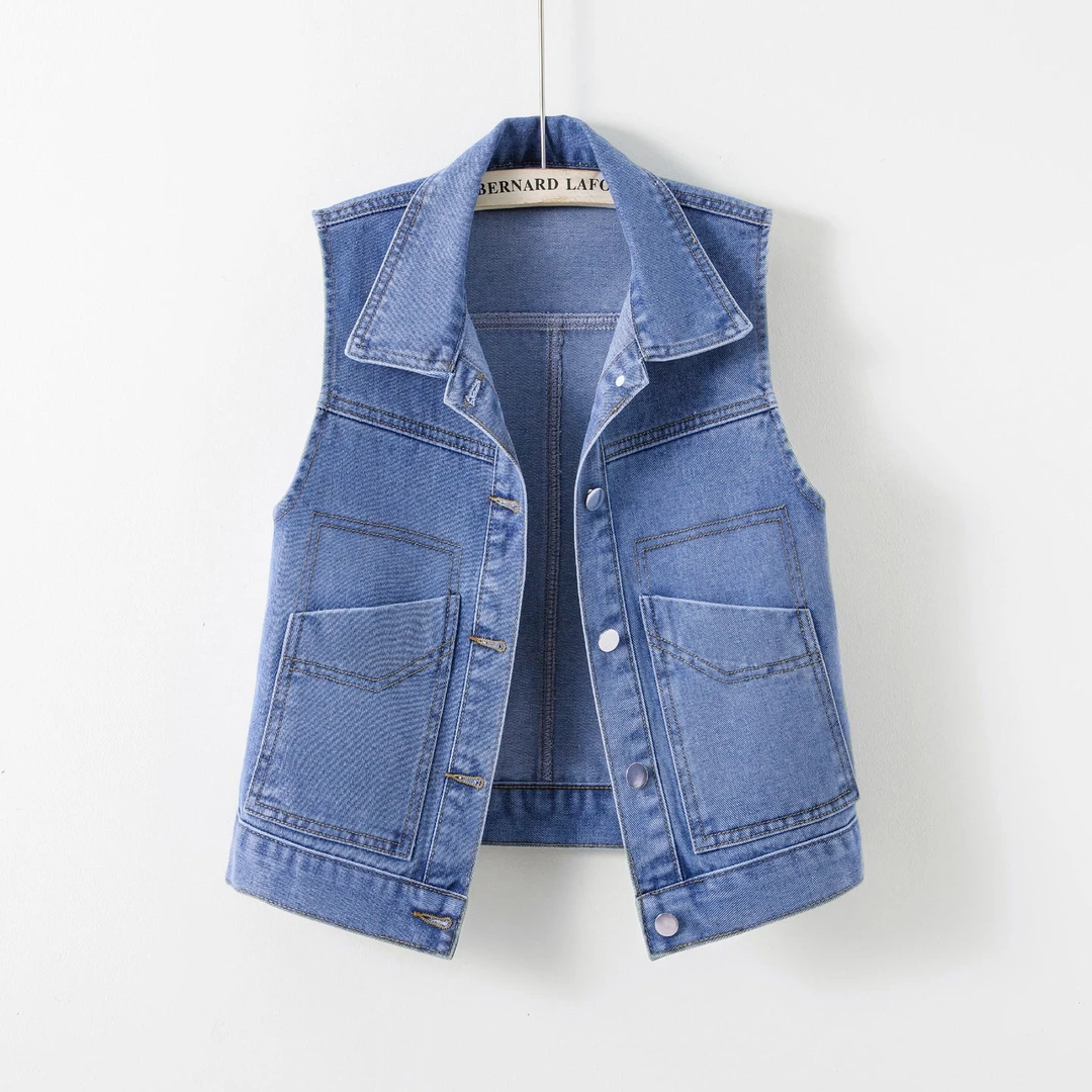 百搭时尚牛仔马甲女秋季新款宽松大码女款休闲口袋背心坎肩外搭潮