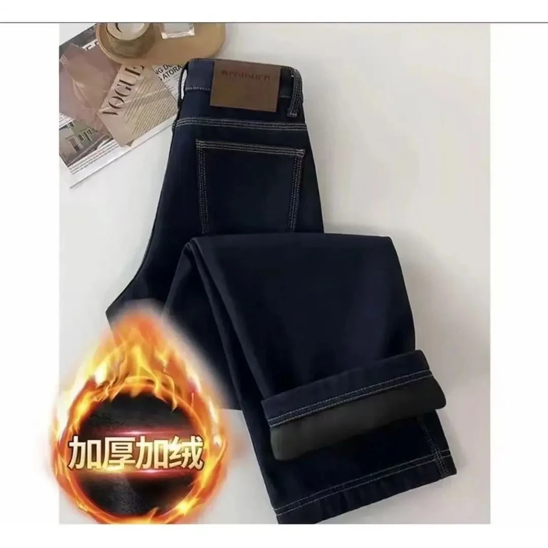 【现货 加绒加厚】三本针阔腿牛仔裤2025新款显瘦高腰窄版直筒裤