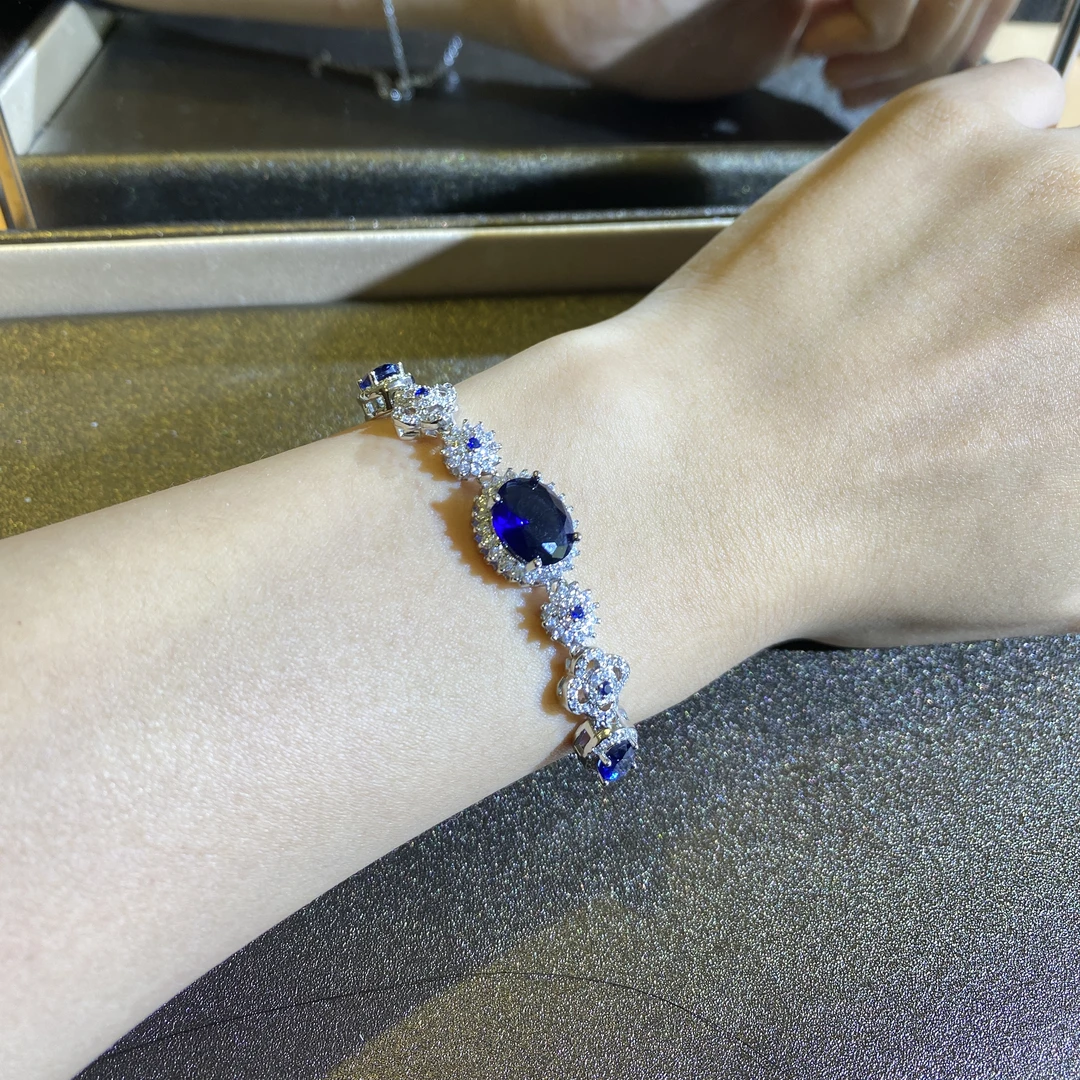 合金锆石手链 合金锆石手链皇家蓝手链饰品轻奢项链蓝色小众首饰