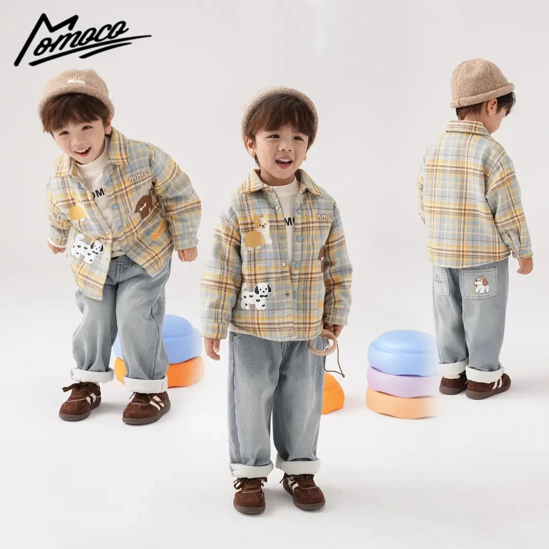 MOMOCO冬季新款男童时尚格子可爱斑点小狗加棉外套77480129001