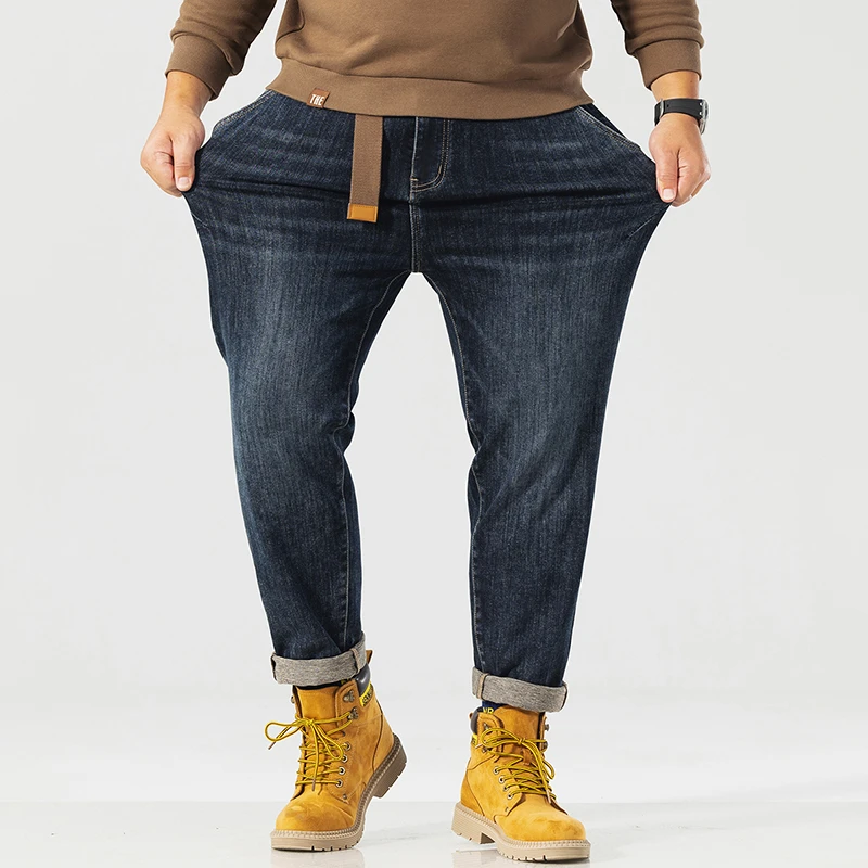 秋冬新款大码男士牛仔裤子弹力宽松加肥加大爆款松紧腰直筒裤6331