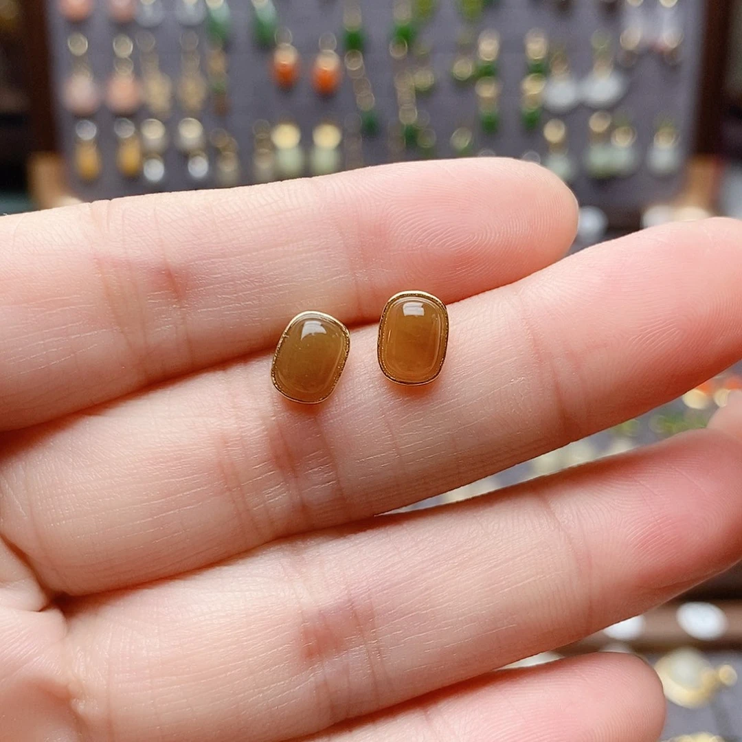 银S925镶嵌和田玉耳饰