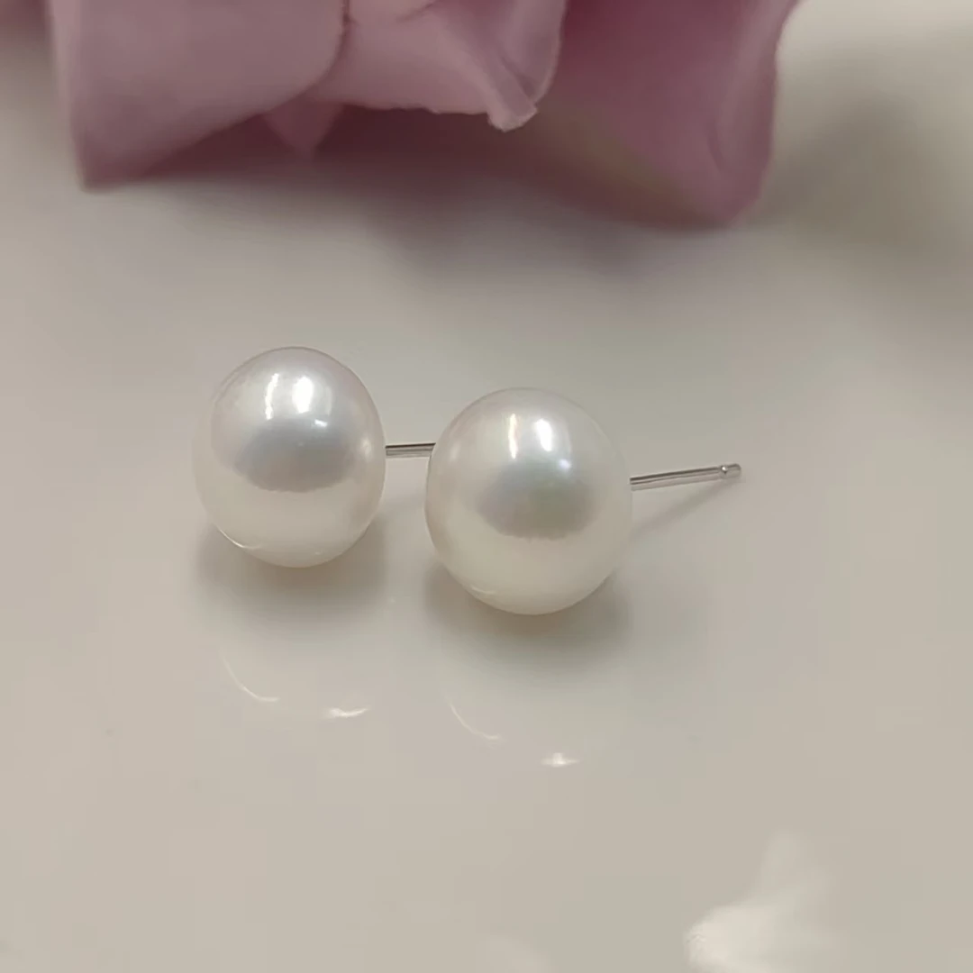 【断产恐龙蛋 无核耳钉】 淡水珍珠 白色珍珠耳钉S925银 11-12mm