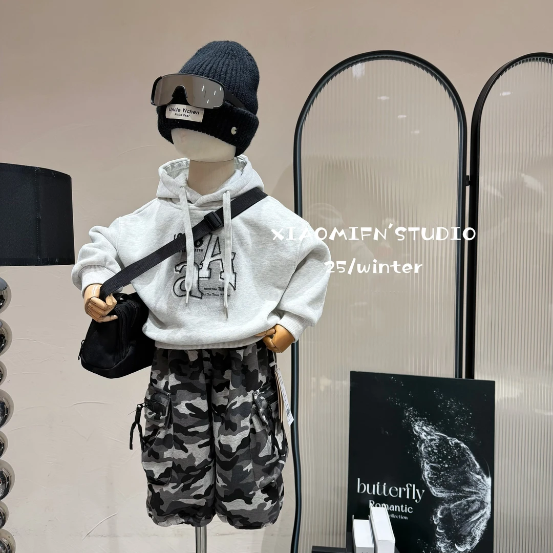 现货【实体品牌】2025连帽加绒卫衣秋冬新款韩版男儿童洋气12031