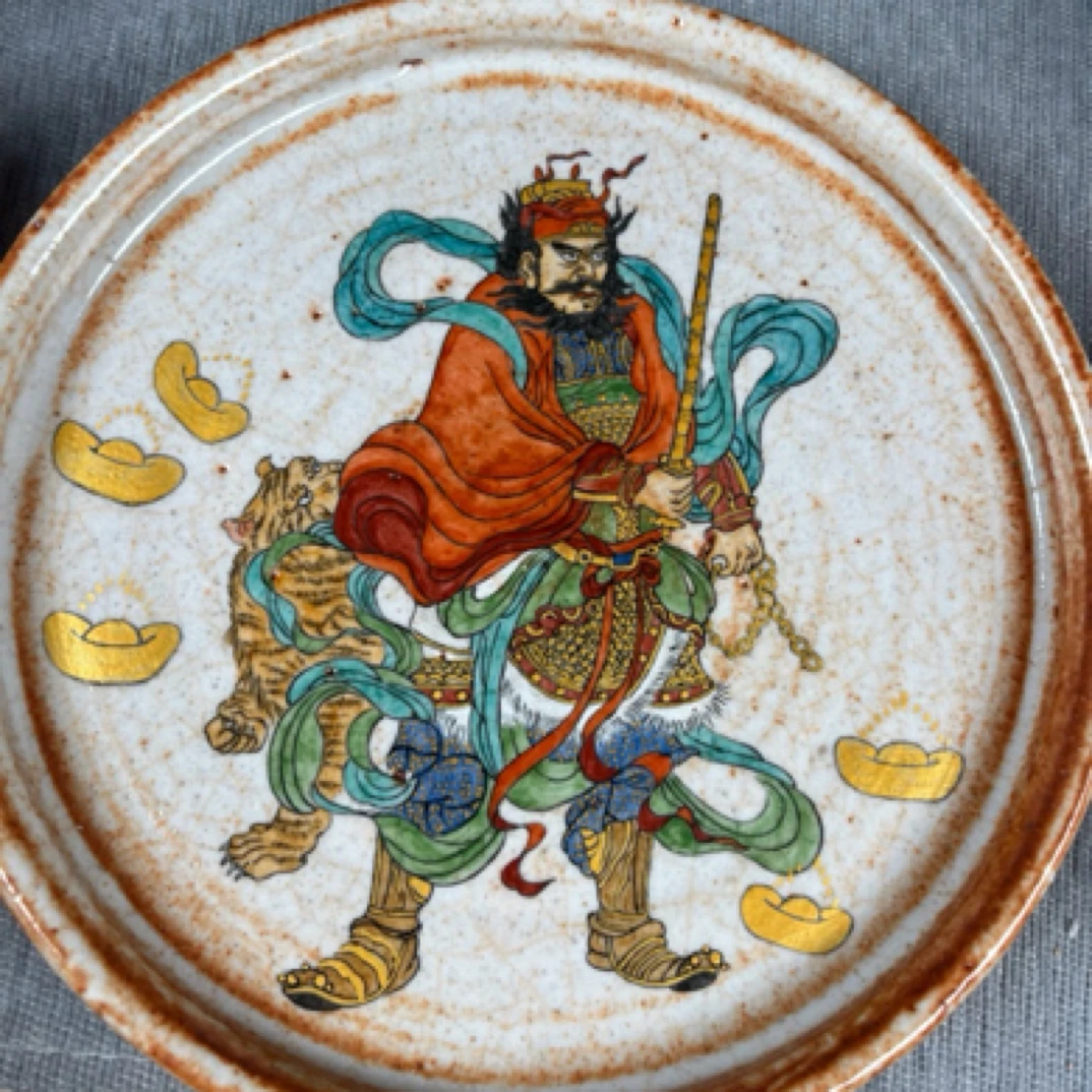 景德镇手绘财神赵公明匣钵泥