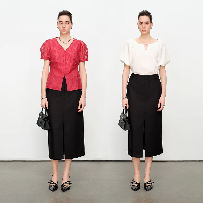 婉甸2025夏季新品黑色长包裙百搭半身裙1242K03RS1