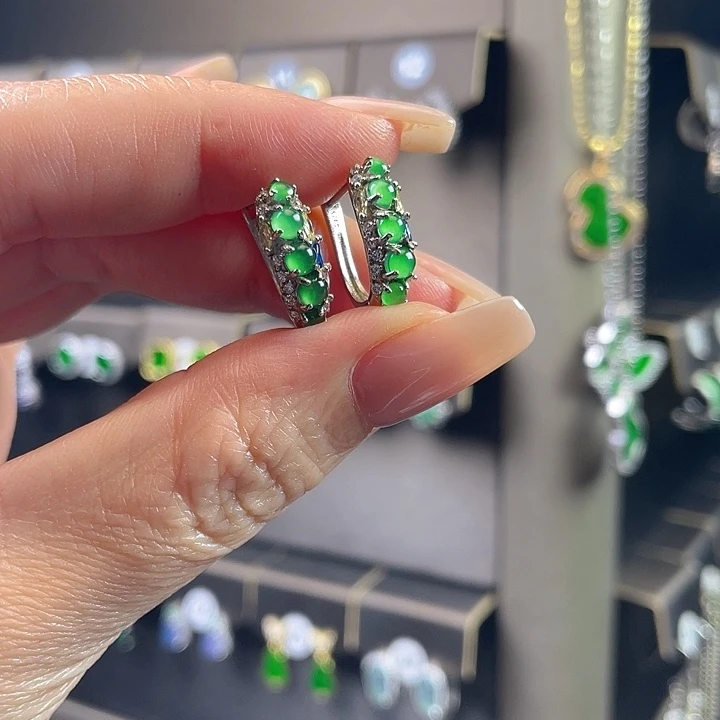 翡翠银S925镶嵌耳饰翡翠