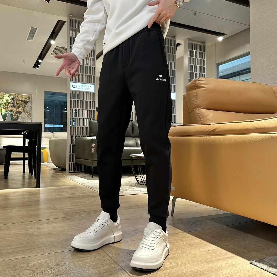 刺绣B秋冬加厚2024年新款修身保暖加绒运动男士卫裤