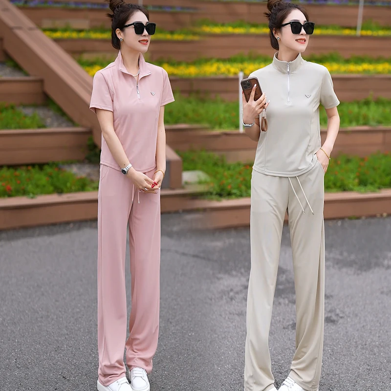 9822短袖休闲运动套装女2025夏季新款洋气质时尚减龄立领百搭透气