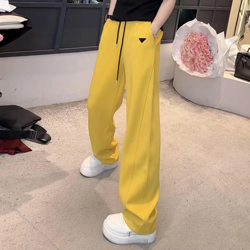 春季新款宽松显瘦纯色长裤百搭直筒裤子休闲时尚高腰阔腿裤女