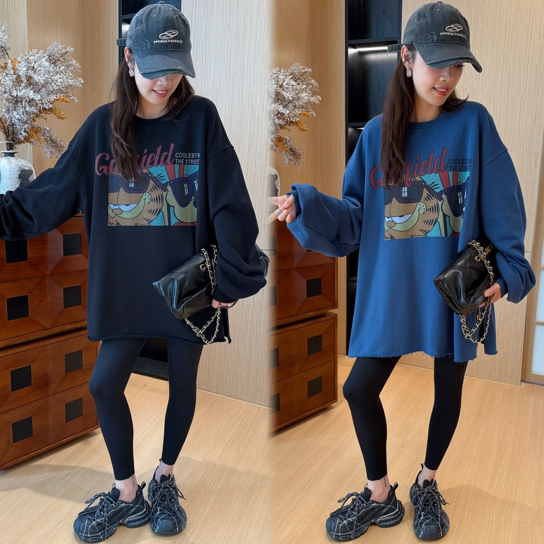 二姐的宝藏机器猫卡通卫衣时尚休闲复古宽松印花圆领美式#25372