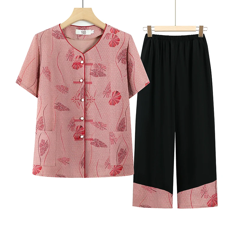 中老年人衬衫短袖妈妈装洋气套装奶奶夏装时尚老太太夏季老人衣服