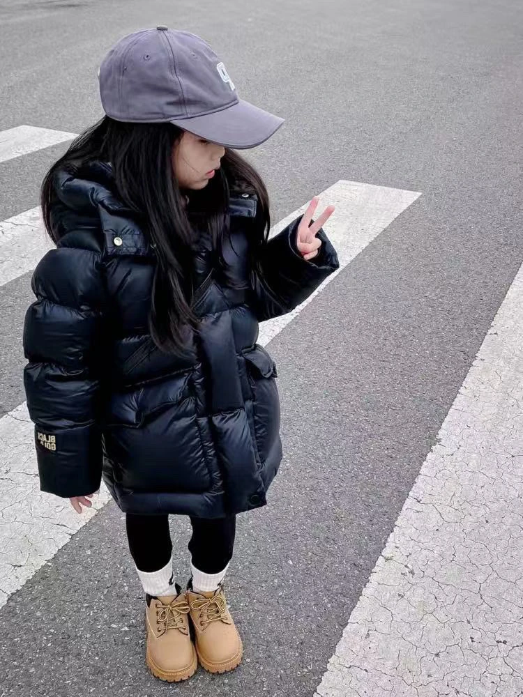 儿童加厚连帽休闲90绒中长款羽绒服