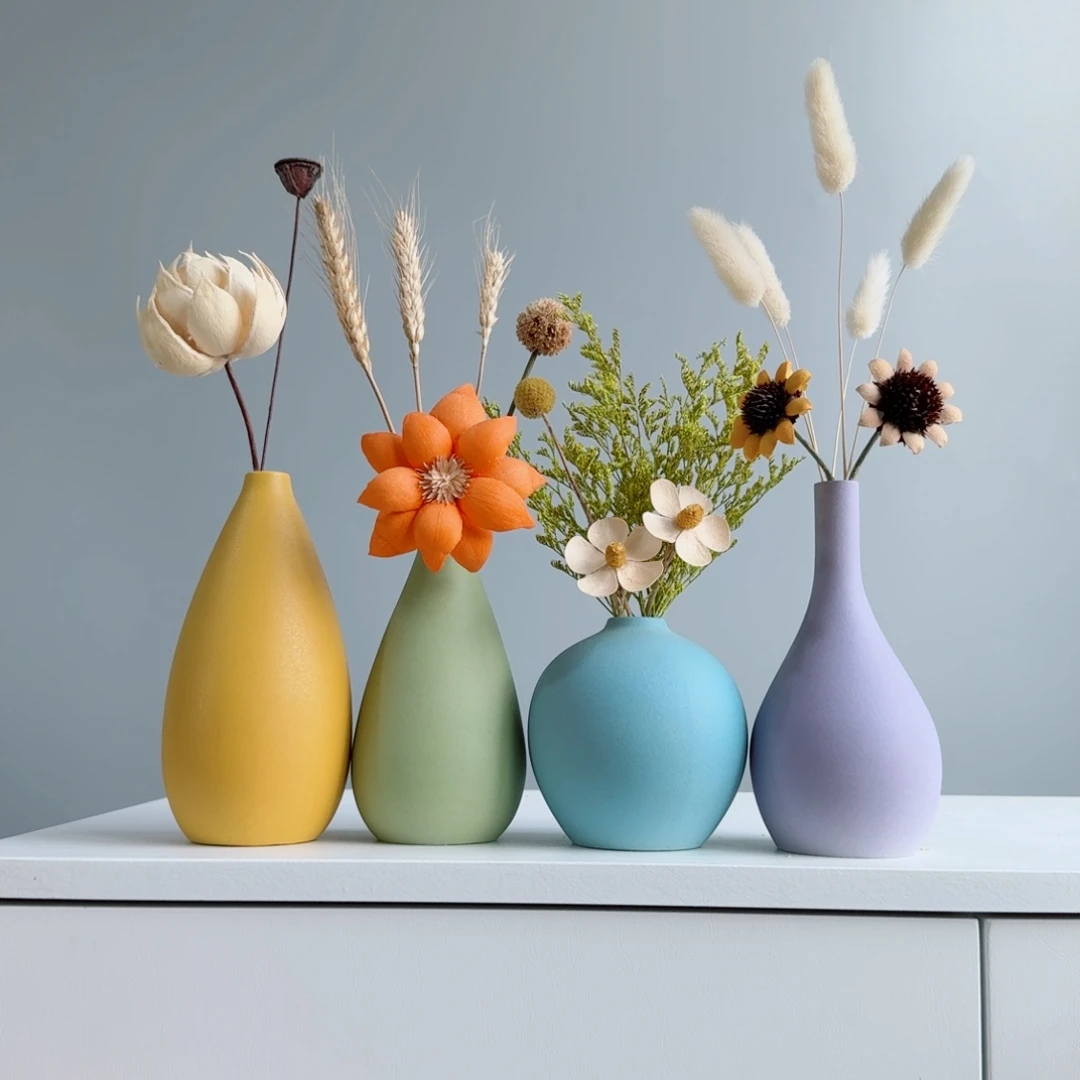 摆件陶瓷小花瓶含花总高约20-30cm