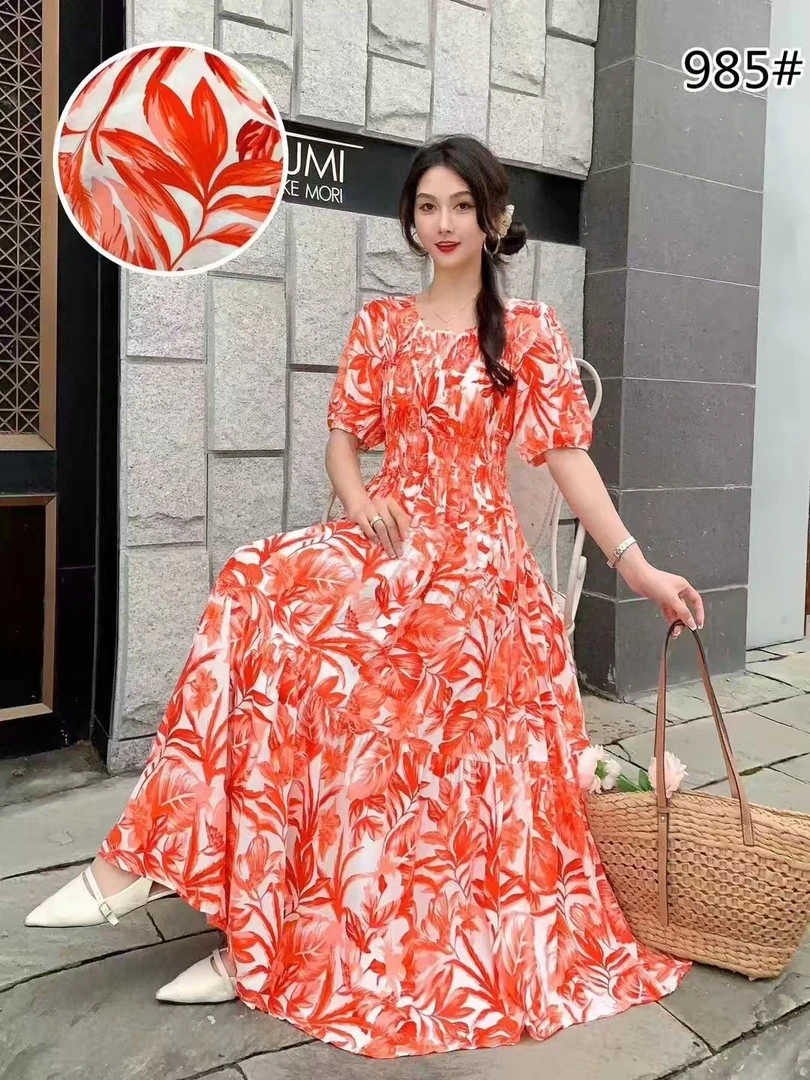 夏季碎花收腰显瘦中长款气质仙女红色连衣裙法式
