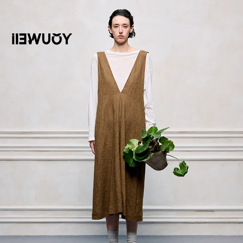 有尾YOUWEI极简亚麻背心无袖百搭连衣裙女装中长款宽松Y5725237