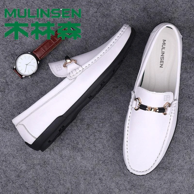 木林森男鞋秋季品牌皮鞋男士正品软面皮豆豆鞋男小白鞋男款休闲鞋