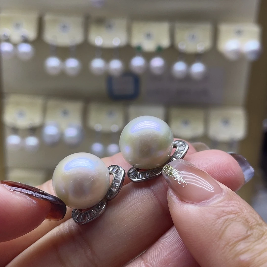 淡水珍珠耳饰银S925镶嵌