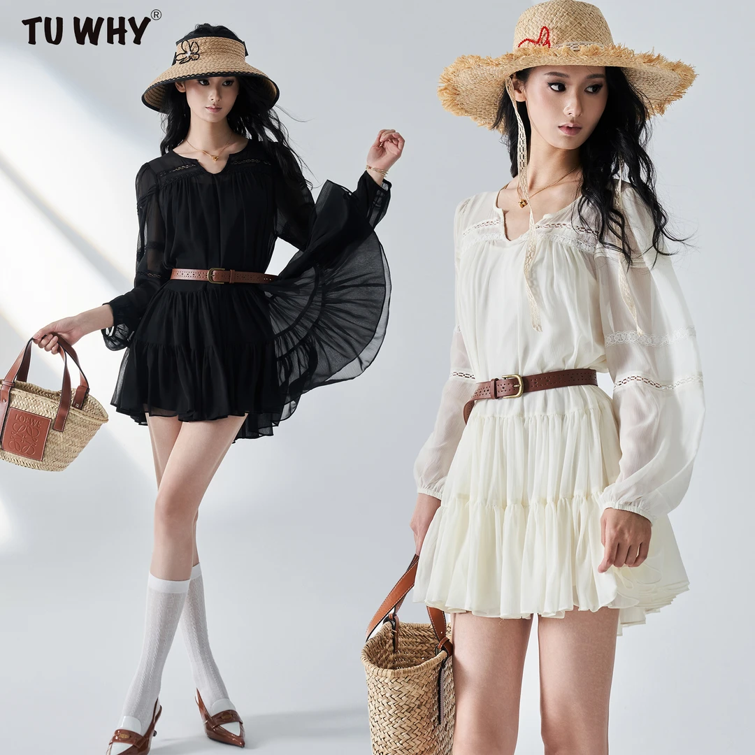 TUWHY【夏新品】“南法假日”网纱度假风真两件连衣裙套装（赠腰带）