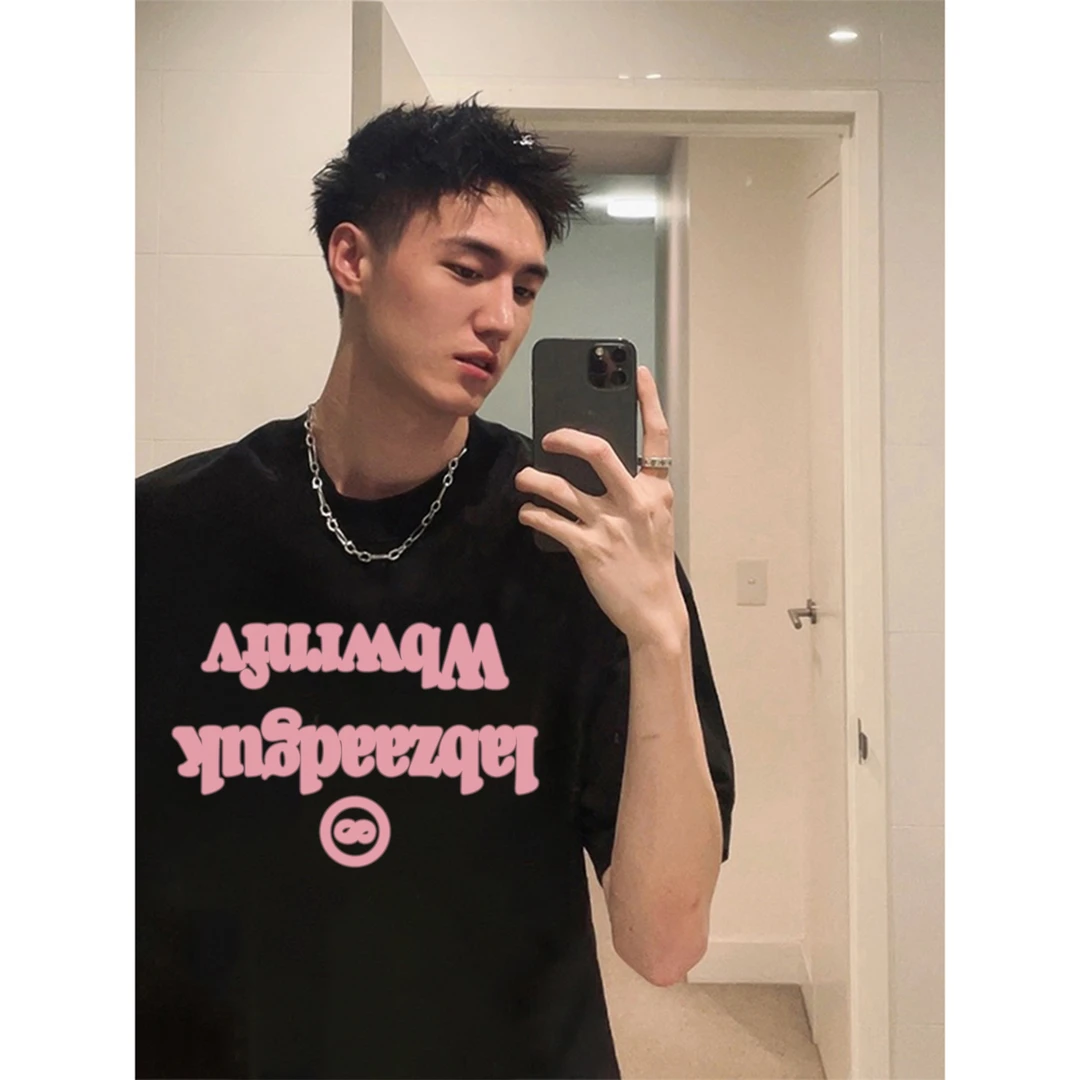 100%纯棉美式ins粉色字母印花短袖T恤夏季男女休闲百搭情侣款上衣