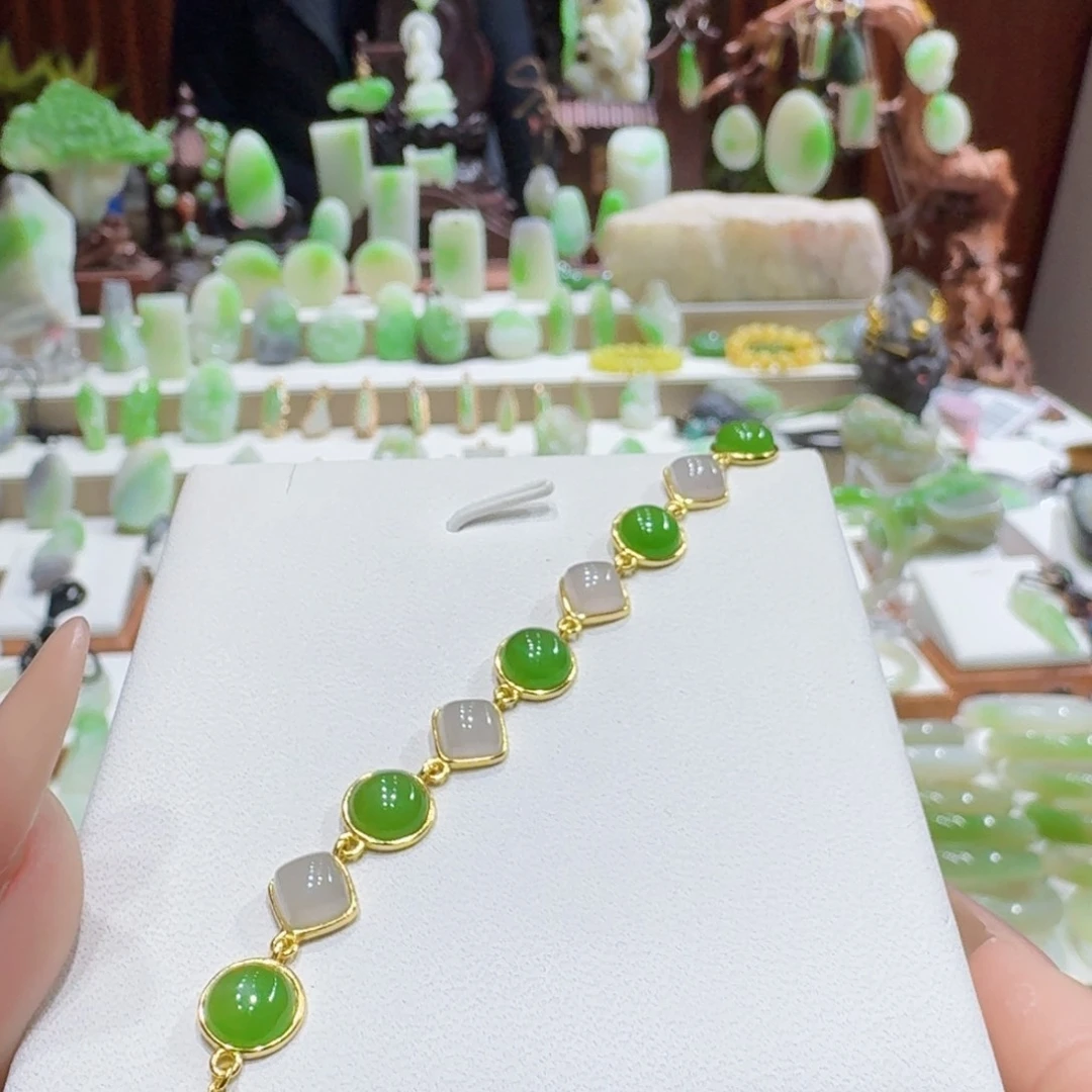 和田玉手链银S925镶嵌