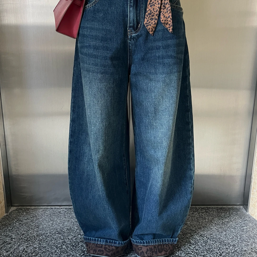 AIT花姐 豹纹边牛仔裤