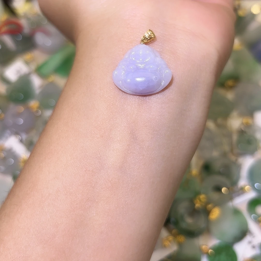 翡翠18K金镶嵌颈饰佛公