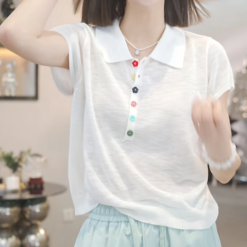 时尚百搭透气短袖2025夏季新款网红洋气炸街女装休闲翻领T恤上衣