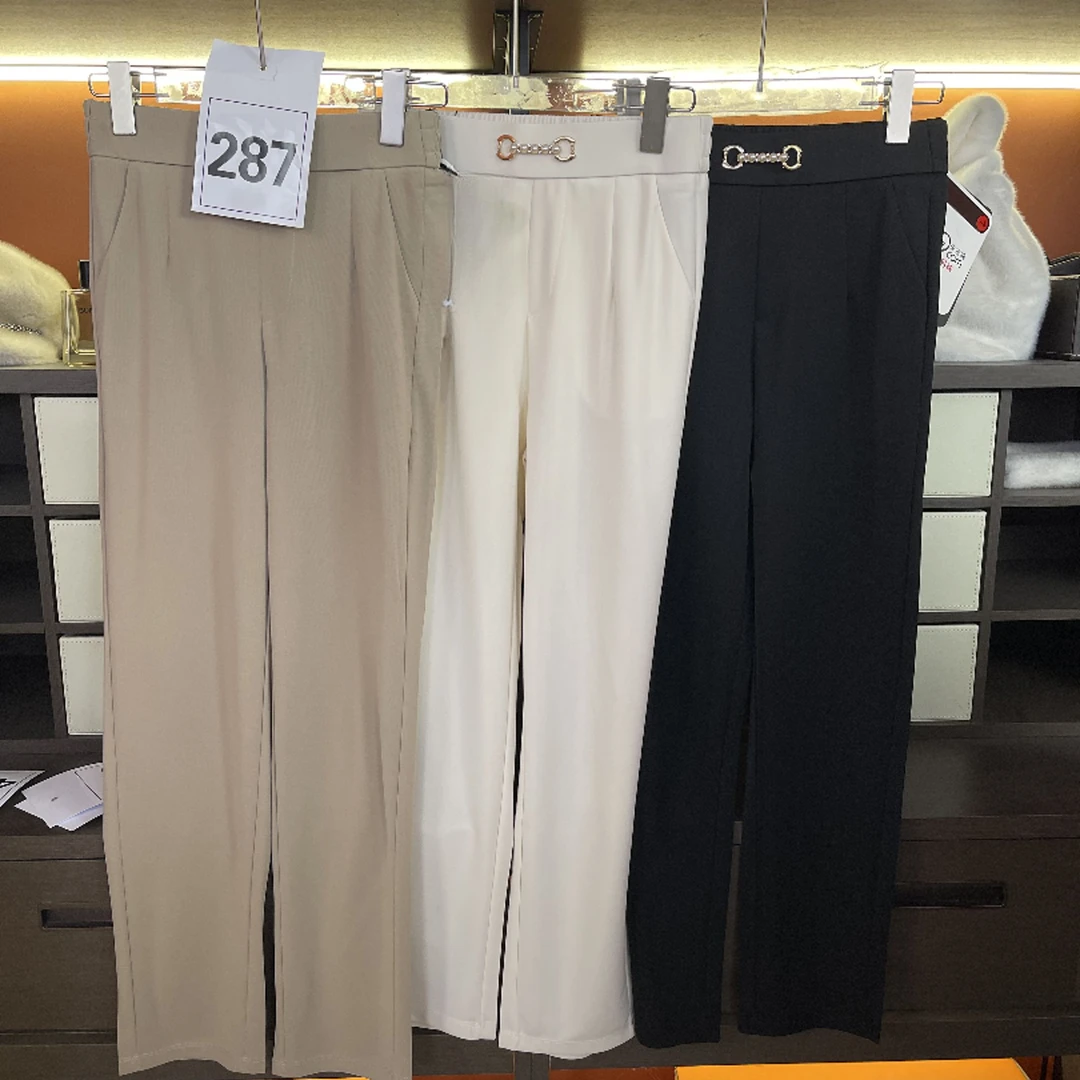 287直筒高腰阔腿裤薄款夏季休闲裤显瘦宽松开叉简约垂感气质长裤