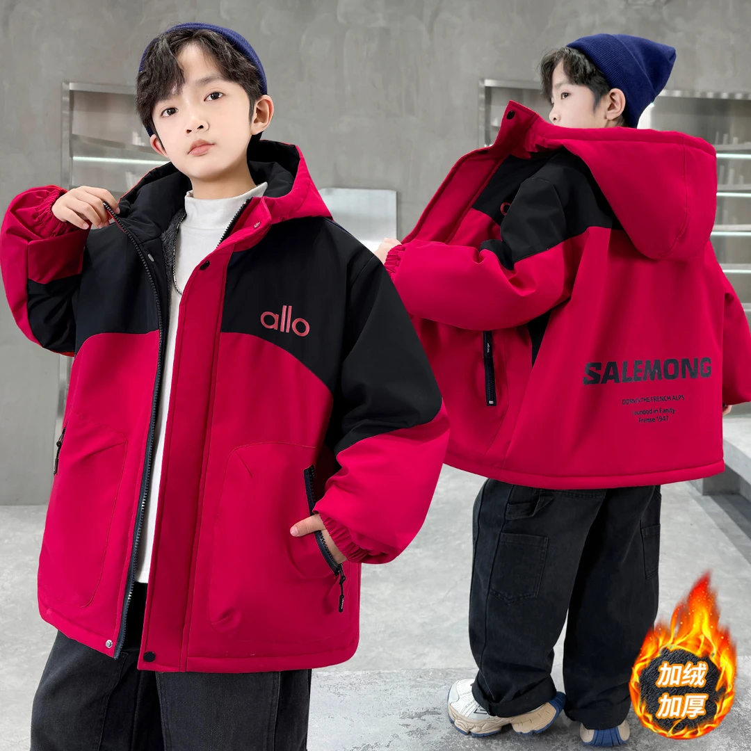 男童加绒加厚棉衣2025新款中大童加厚派克服保暖过冬宽松棉服外套